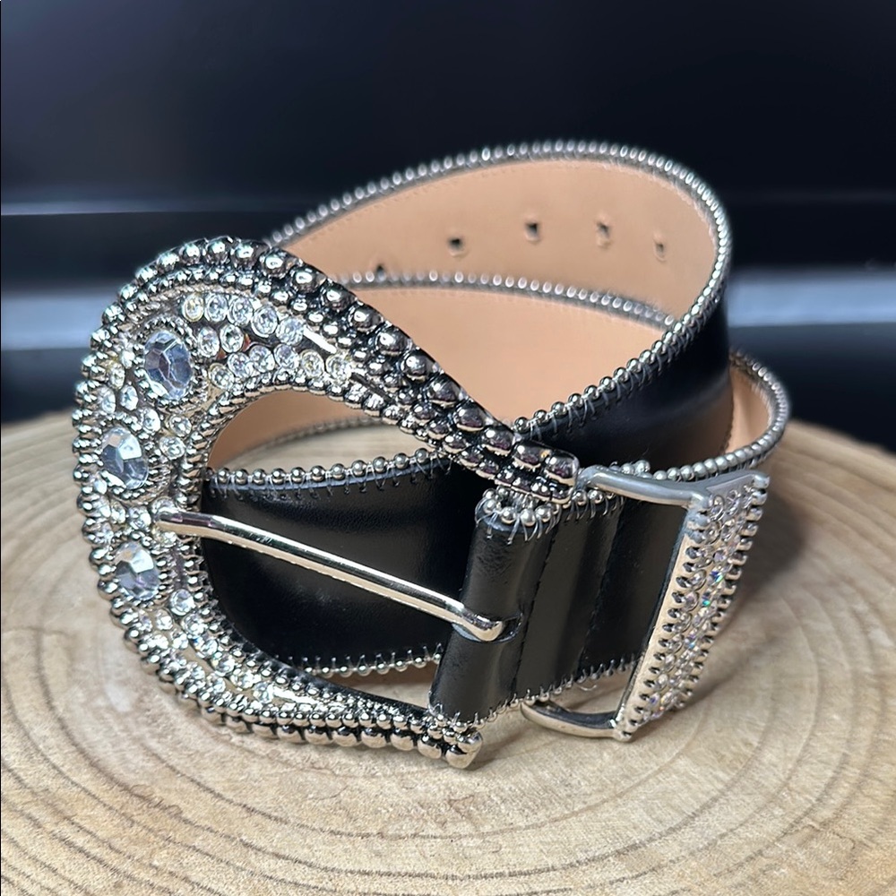 Christine Alexander Size Small Black Rhinestone Embellished Patent Leather Belt